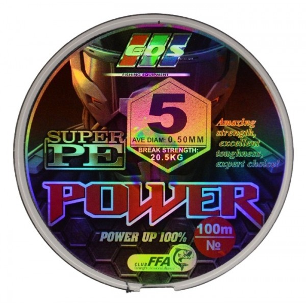 Шнур плетеный для рыбалки, EOS Power Super PE, 100м, сечение 0,50мм
